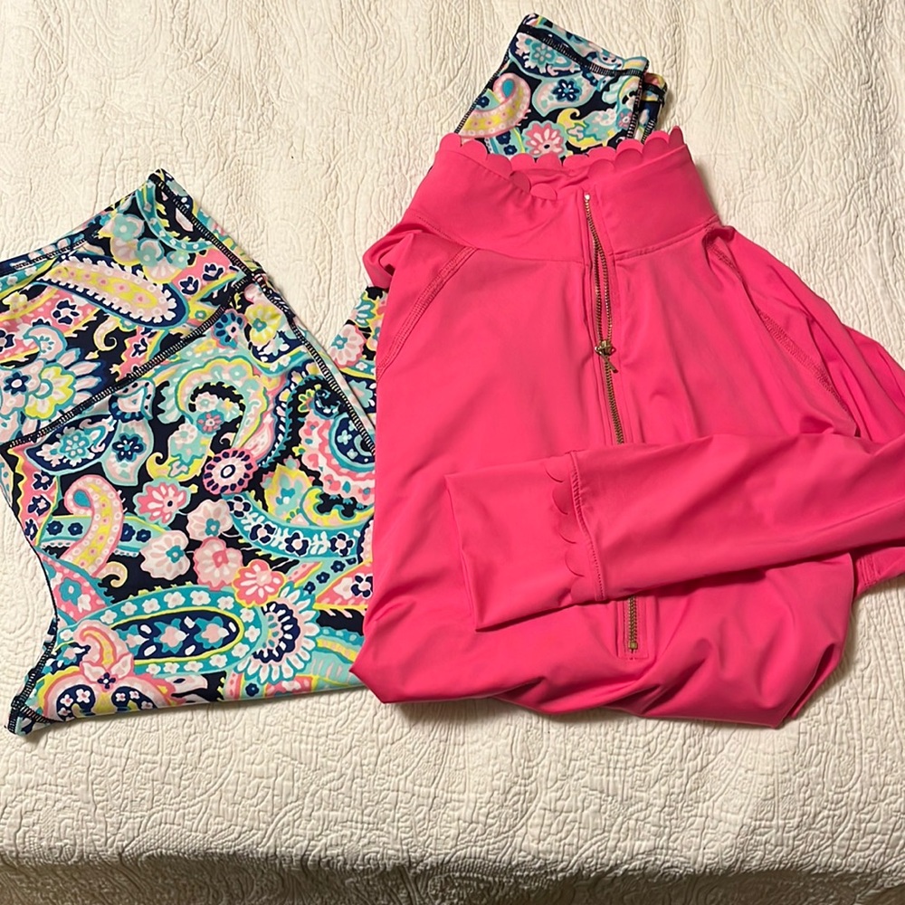 Leggings pullover set Crown Ivy Large pink EUC workout exercise pink multi